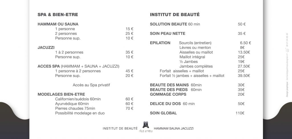 Entre Parenthèses ile d'Yeu 2 Tarif prestations bien-être ile d'yeu